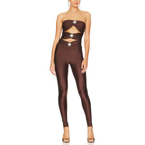 Ronny Kobo Collection Brown Cutout Jumpsuit